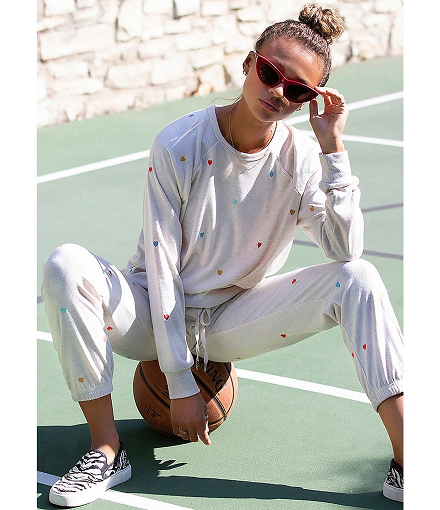 PJ Salvage Retro Lounge Heart Embroidered French Terry Coordinating Sweatshirt Sleep Top