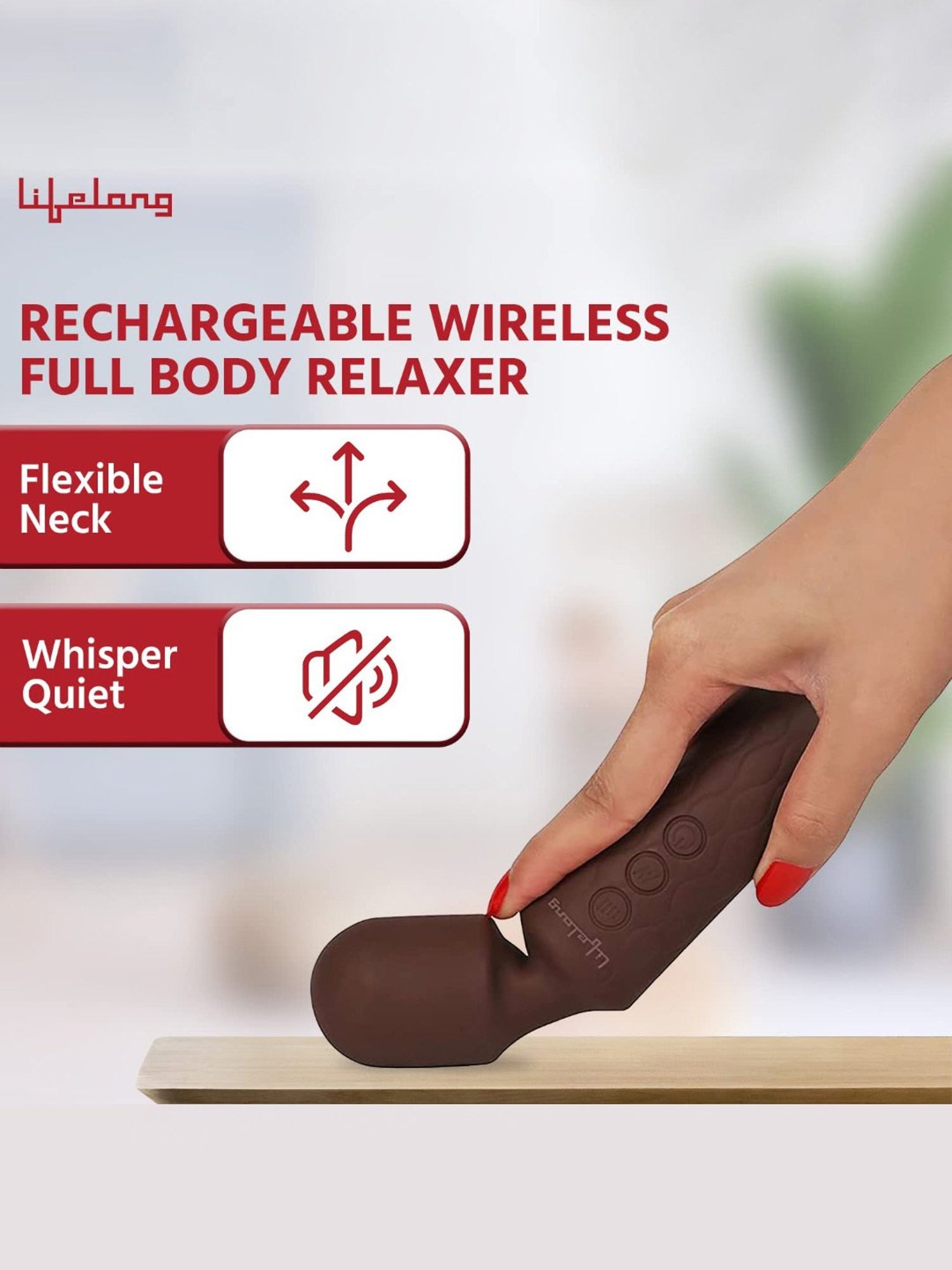 Lifelong LLM414 Rechargeable Wireless Body Massager Machine with 20 Vibration Modes (Brown)