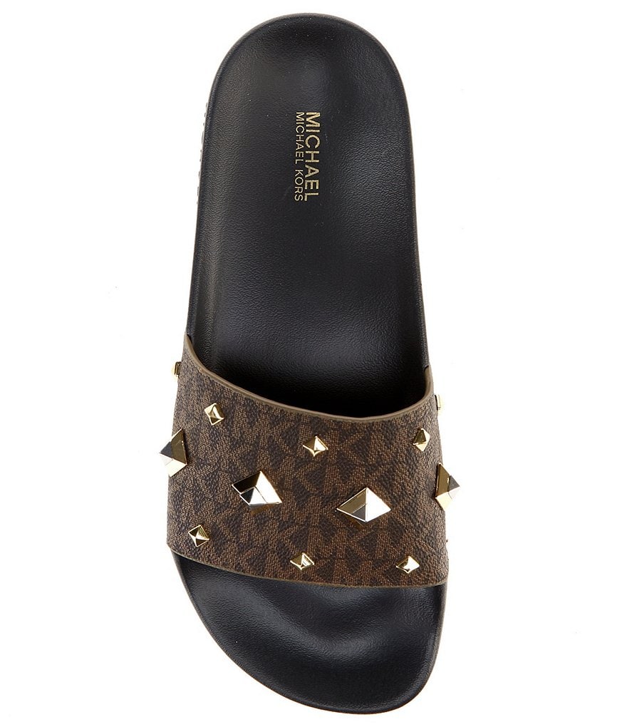 MICHAEL Michael Kors Gilmore Logo Print Studded Slides