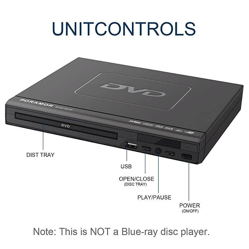 DVD Player, HDMI DVD Player for Smart TV Support 1080P Full HD with HDMI Cable Remote Control USB Input Region Free Home DVD Players