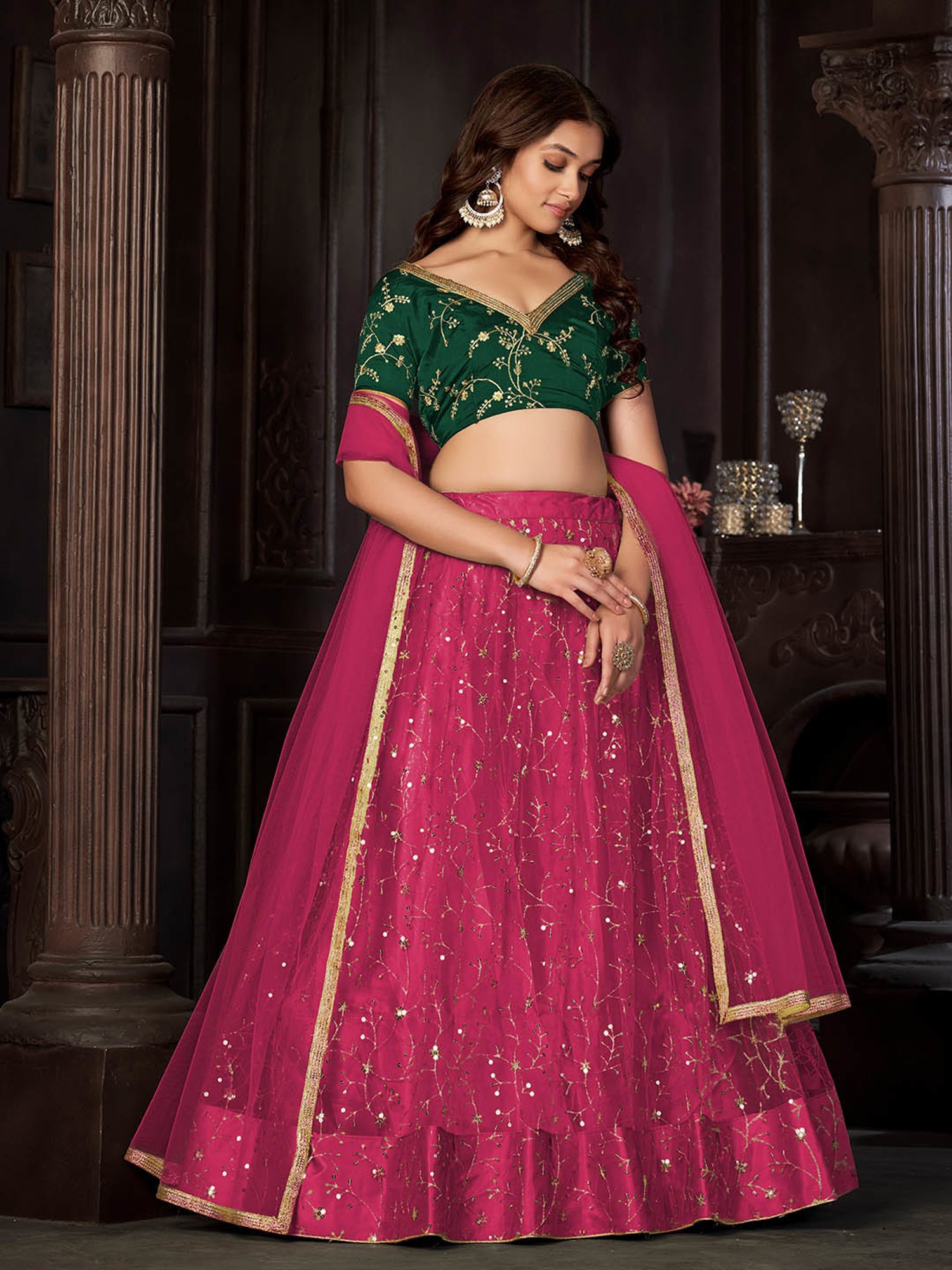 Warthy Ent Pink Embroidered Lehenga Choli Set With Dupatta