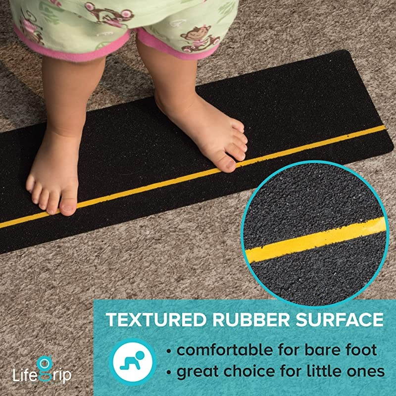 Textured Rubber Surface Anti Slip Stair Treads with Reflective Yellow Stripe Non Slip Safety Tape Comfortable for Bare Foot Black with Free Rubber Roller 6quotX24quotX12P Reflective