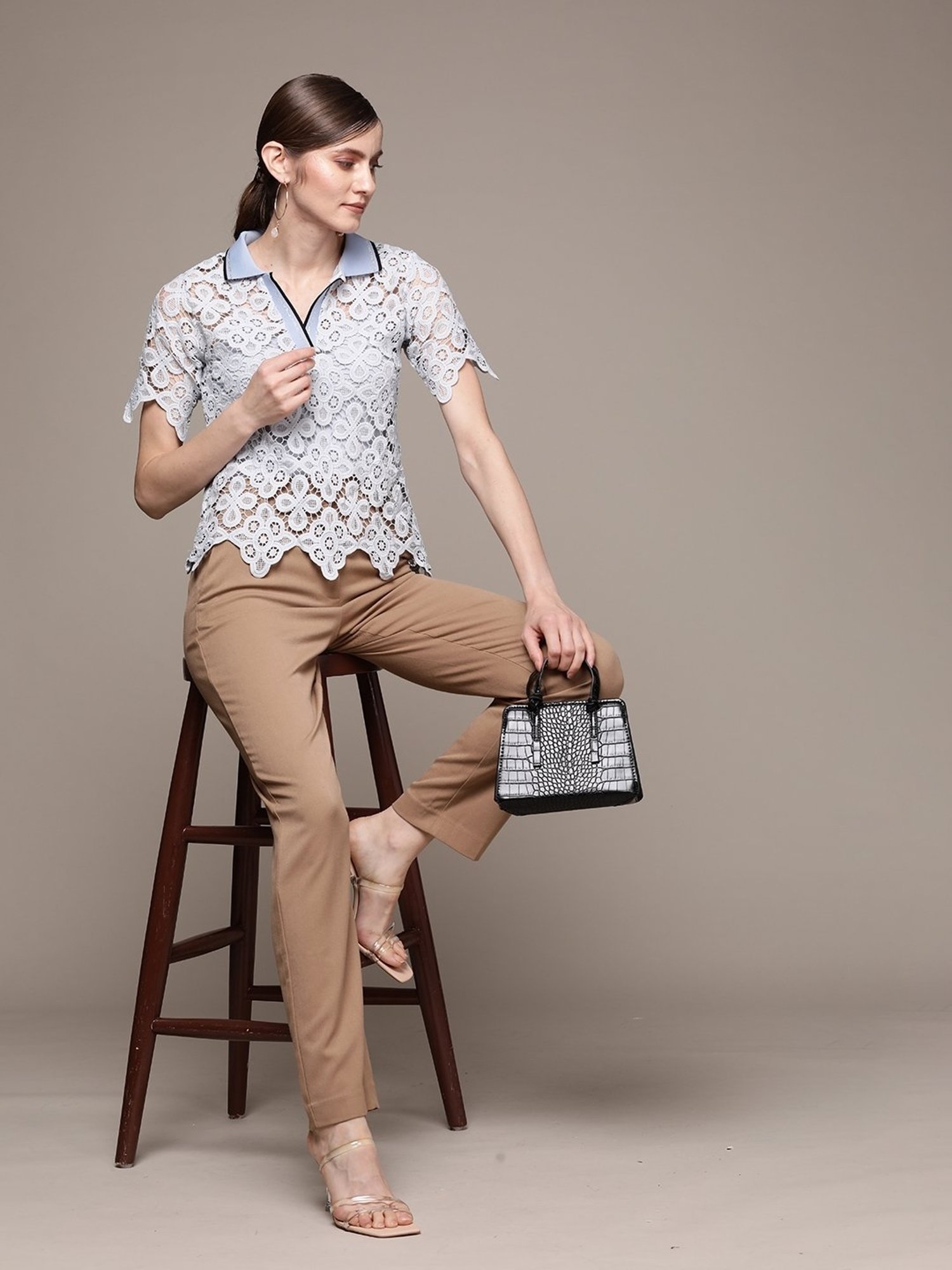 Label Ritu Kumar Blue Solid Polo T-shirt With Camisole