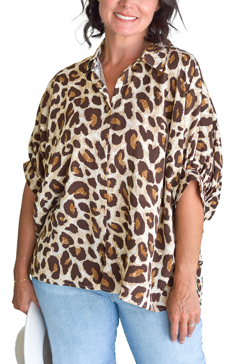 Rose Leopard Print V Neck Plus Size Tee