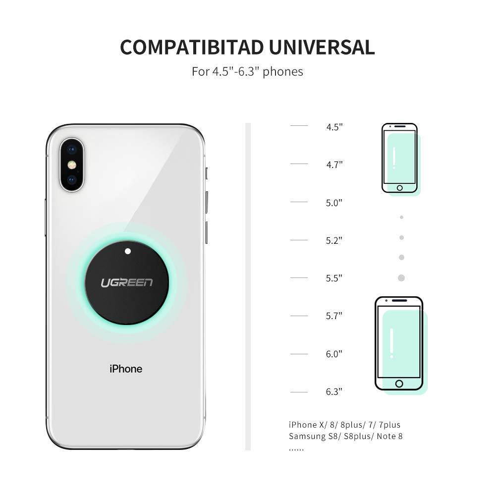 UGREEN Metal Plate for Cell Phone Magnet Holder Magnetic Car Mount with Strong Adhesive Sticker, 2 Round and 2 Rectangle Black