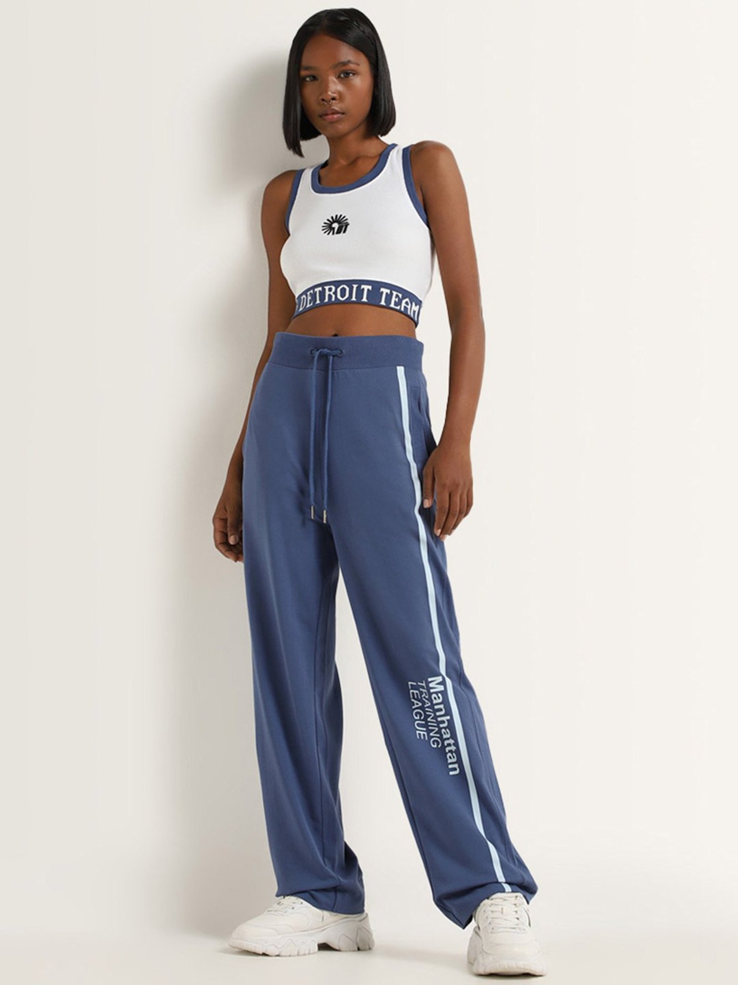 Studiofit by Westside Blue Text Design Mid-Rise Track Pants