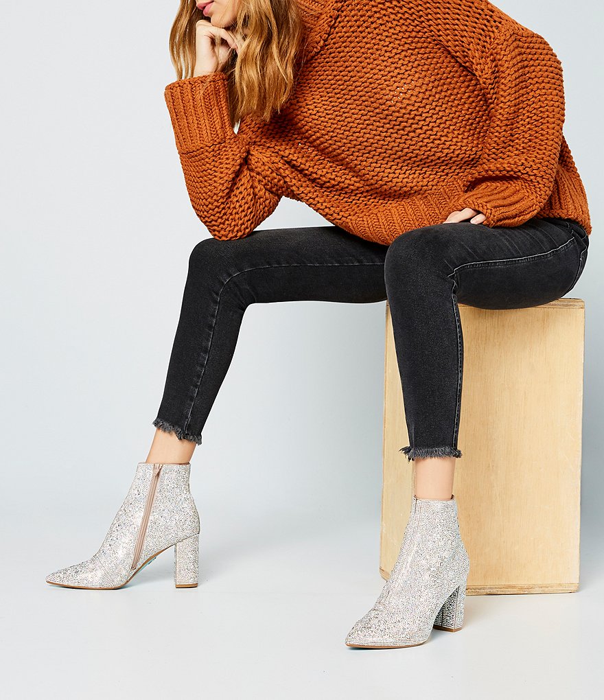 Blue by Betsey Johnson Cady Rhinestone Embellished Block Heel Booties