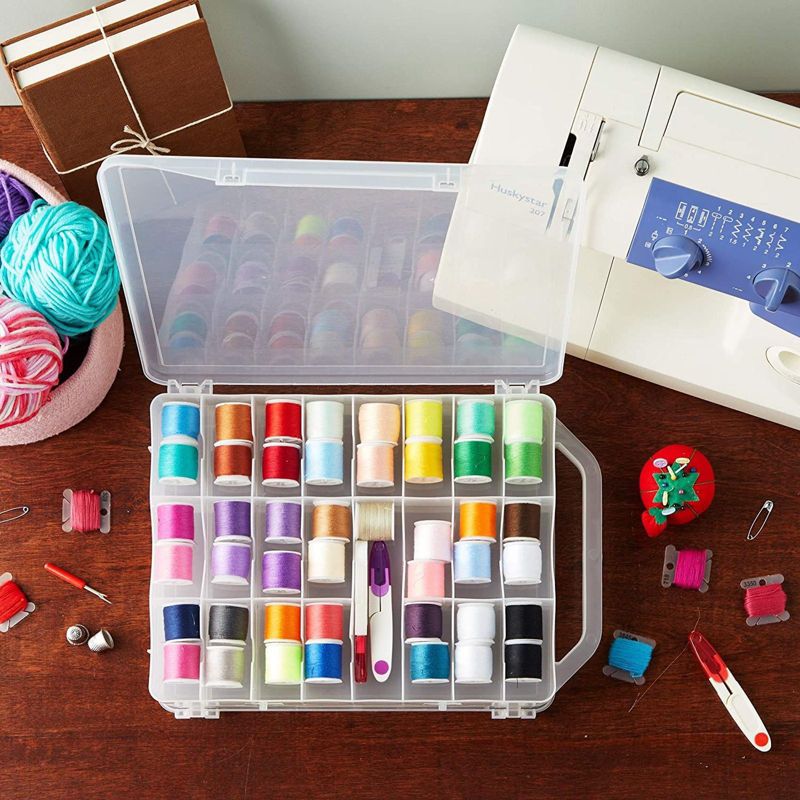 Bright Creations Clear Bobbins Case, Holds Up to 46 Sewing Thread Spools (14.35 x 10 x 3.25 in)