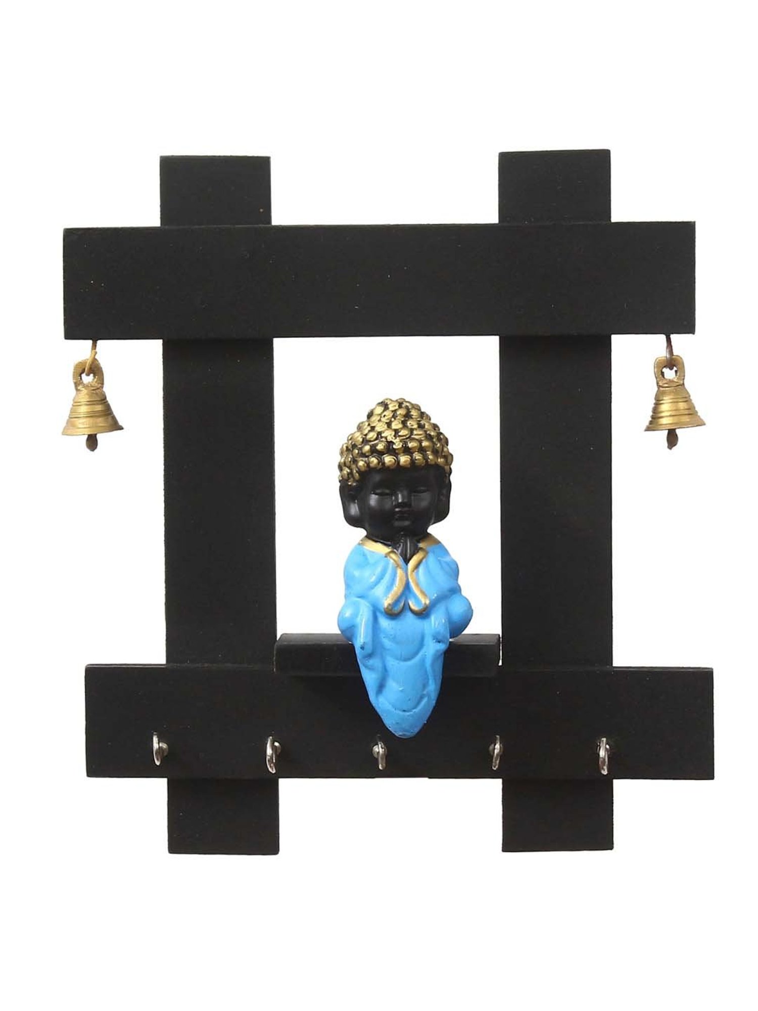 eCraftIndia Peaceful Buddha Sitting Wooden Keyholder with 5 Key Knobs