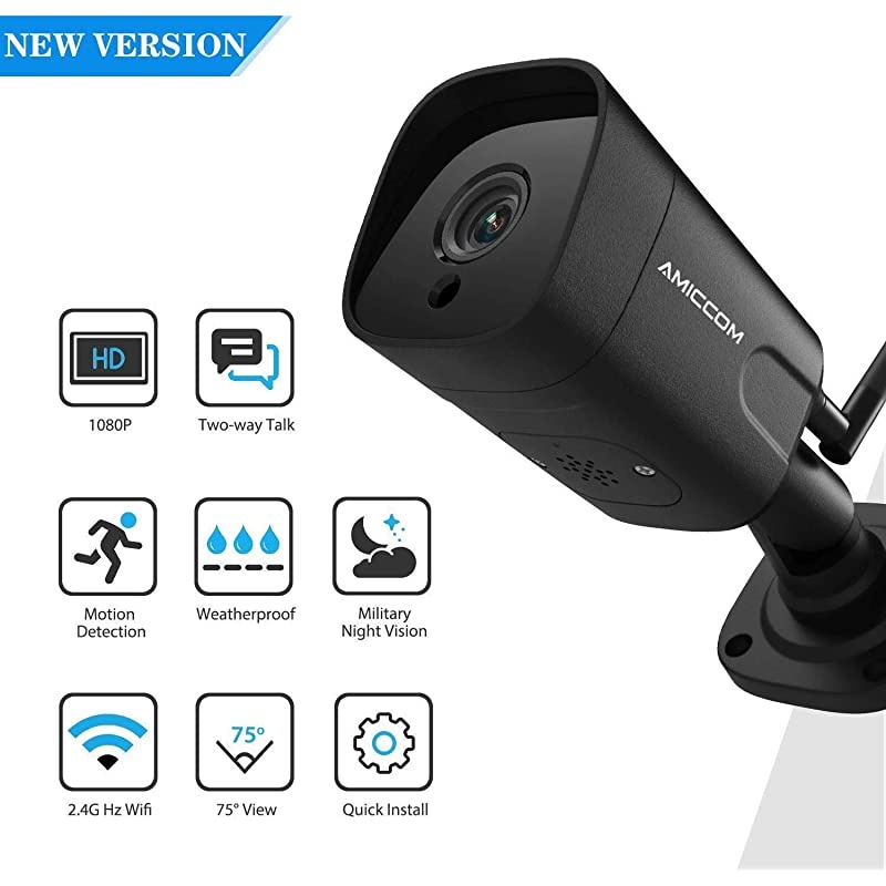 Security Camera 1080P WiFi Camera Wireless Surveillance Cameras PIR Smart Motion Detection IP Camera with IP66 Waterproof IR Night Vision Activity Alert Deterrent Alarm iOS Android