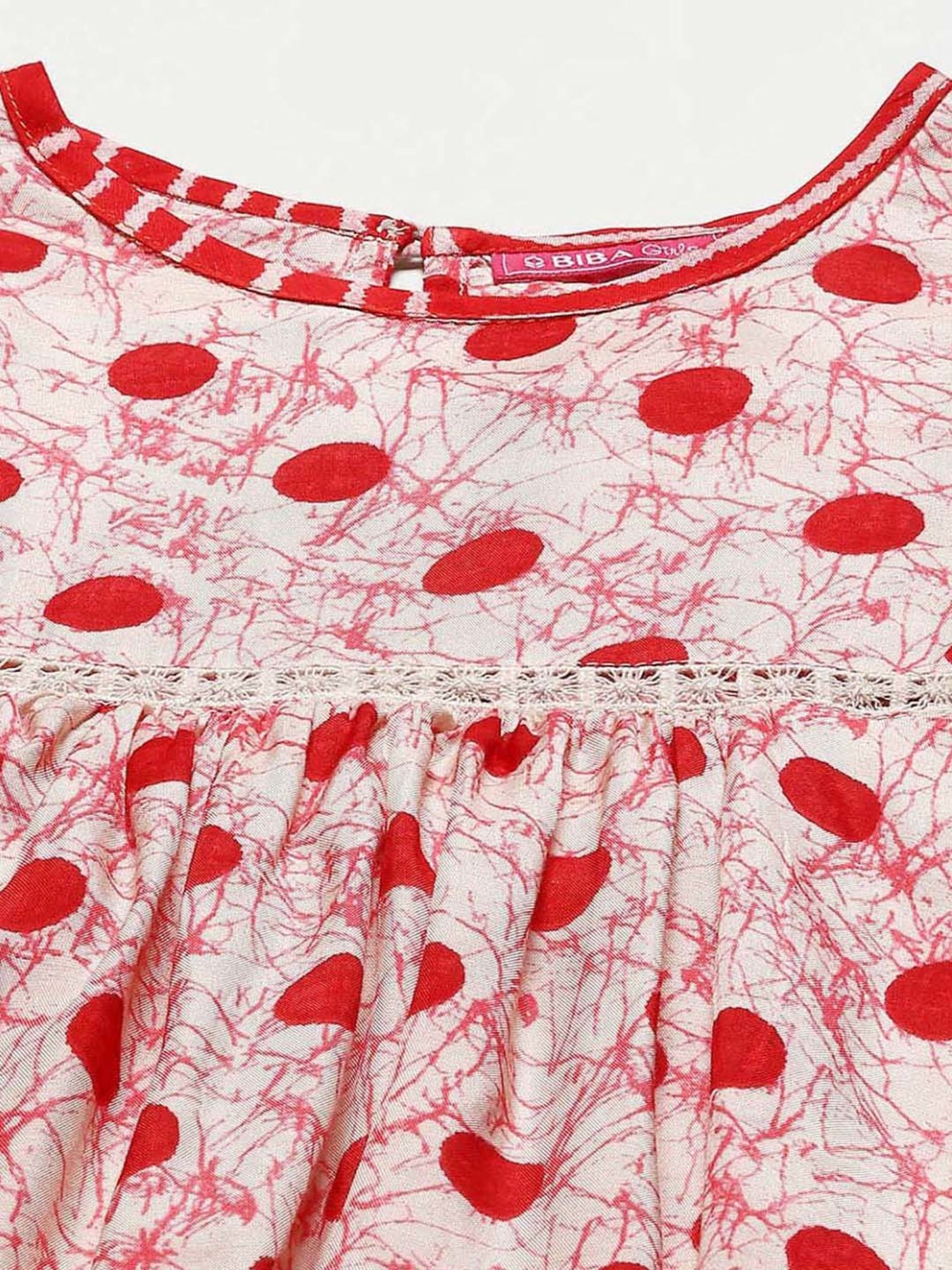BIBA Girls Kids Off-White & Red Printed Top