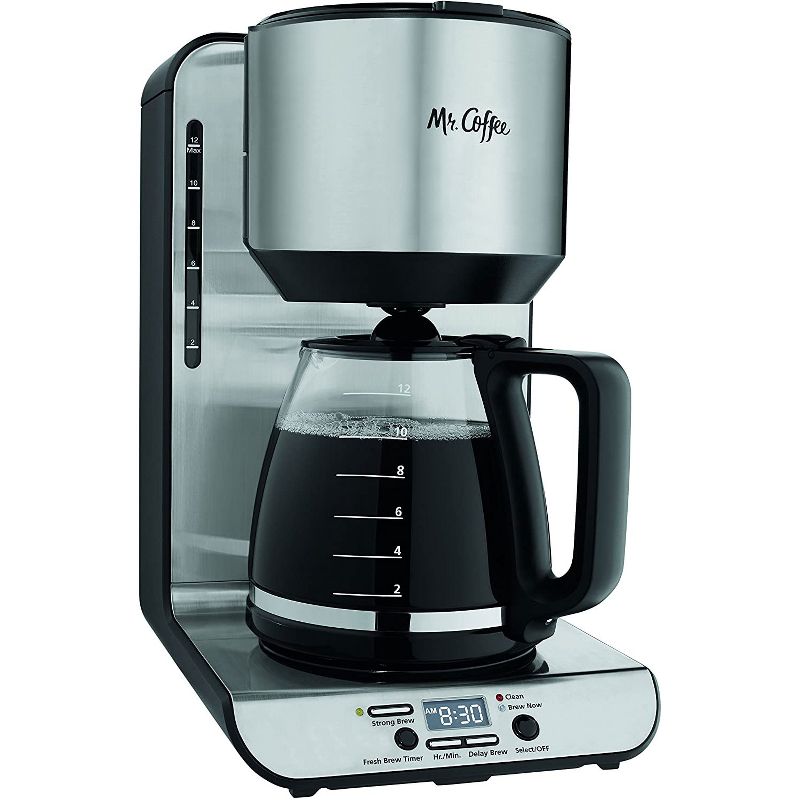 Mr. Coffee BVMCFBX39 12 Cup Programmable Digital Coffee Maker Machine with Coffee Grounds Measuring Scoop, Stainless Steel