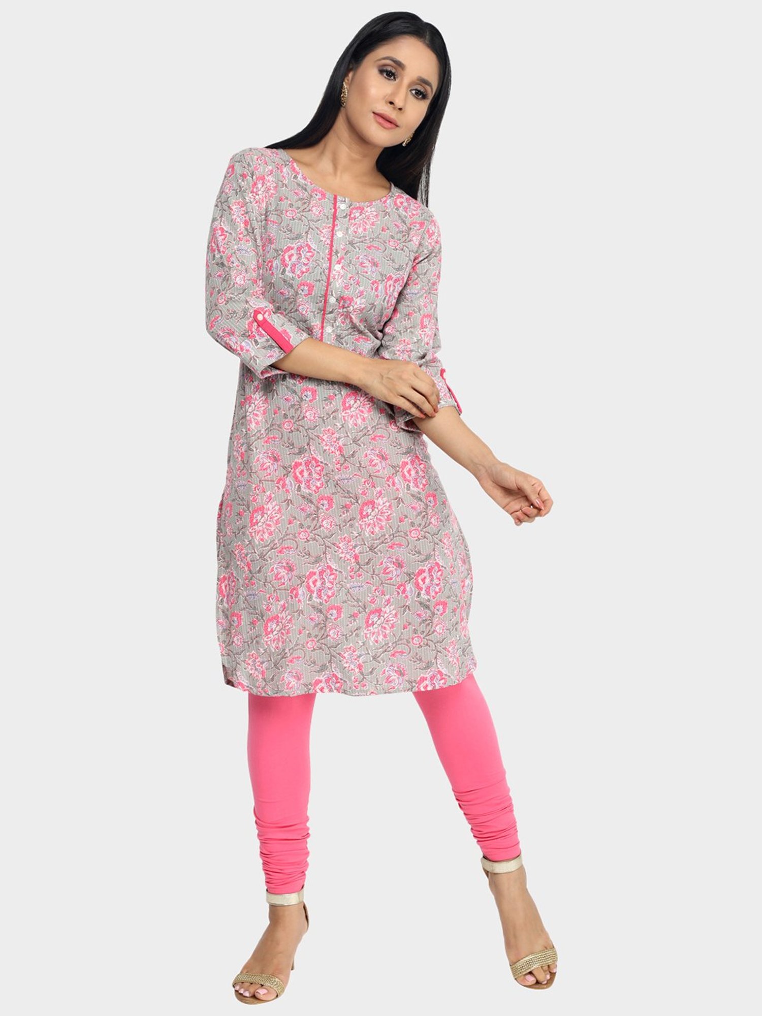 Paislei Grey Printed Cotton Kurta