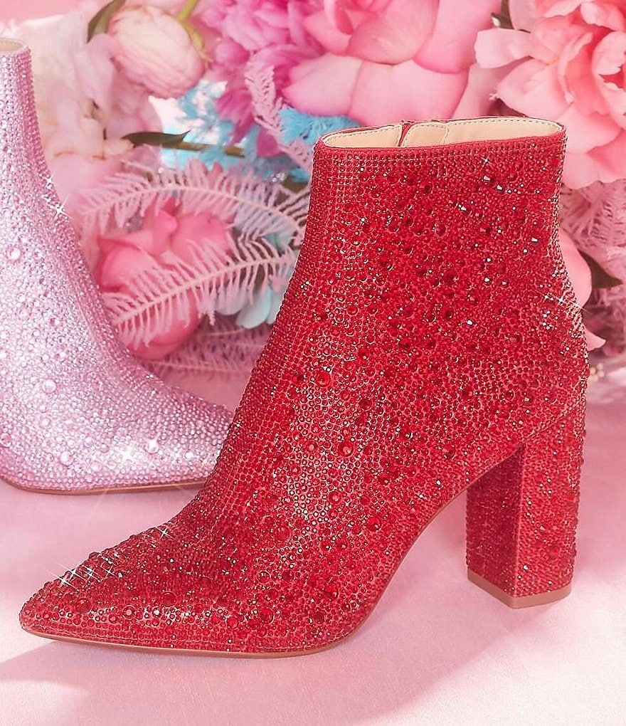 Blue by Betsey Johnson Cady Rhinestone Embellished Block Heel Booties