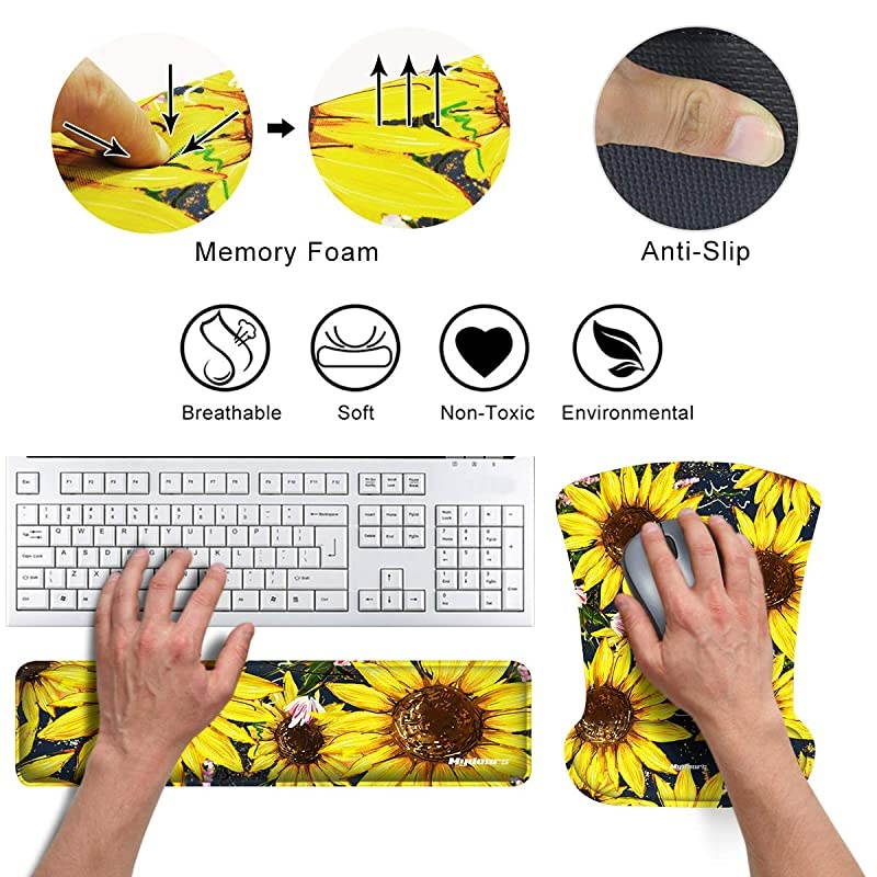 Keyboard Wrist Rest and Mouse Wrist Rest Support Set for Computers Laptop Made of Memory Foam and NonSlip Rubber Base Ergonomic Design and Easy Typing Wrist Support Pad
