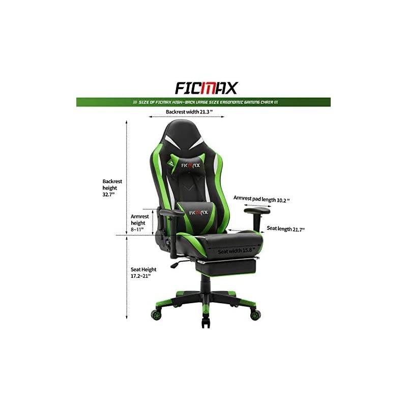 Green Massage Gaming Chair High Back, Big and Tall Computer Gaming Chair with Footrest, Ergonomic Gamer Chair for E-Sport, Reclining Video Game Chair with Headrest and Lumbar Support