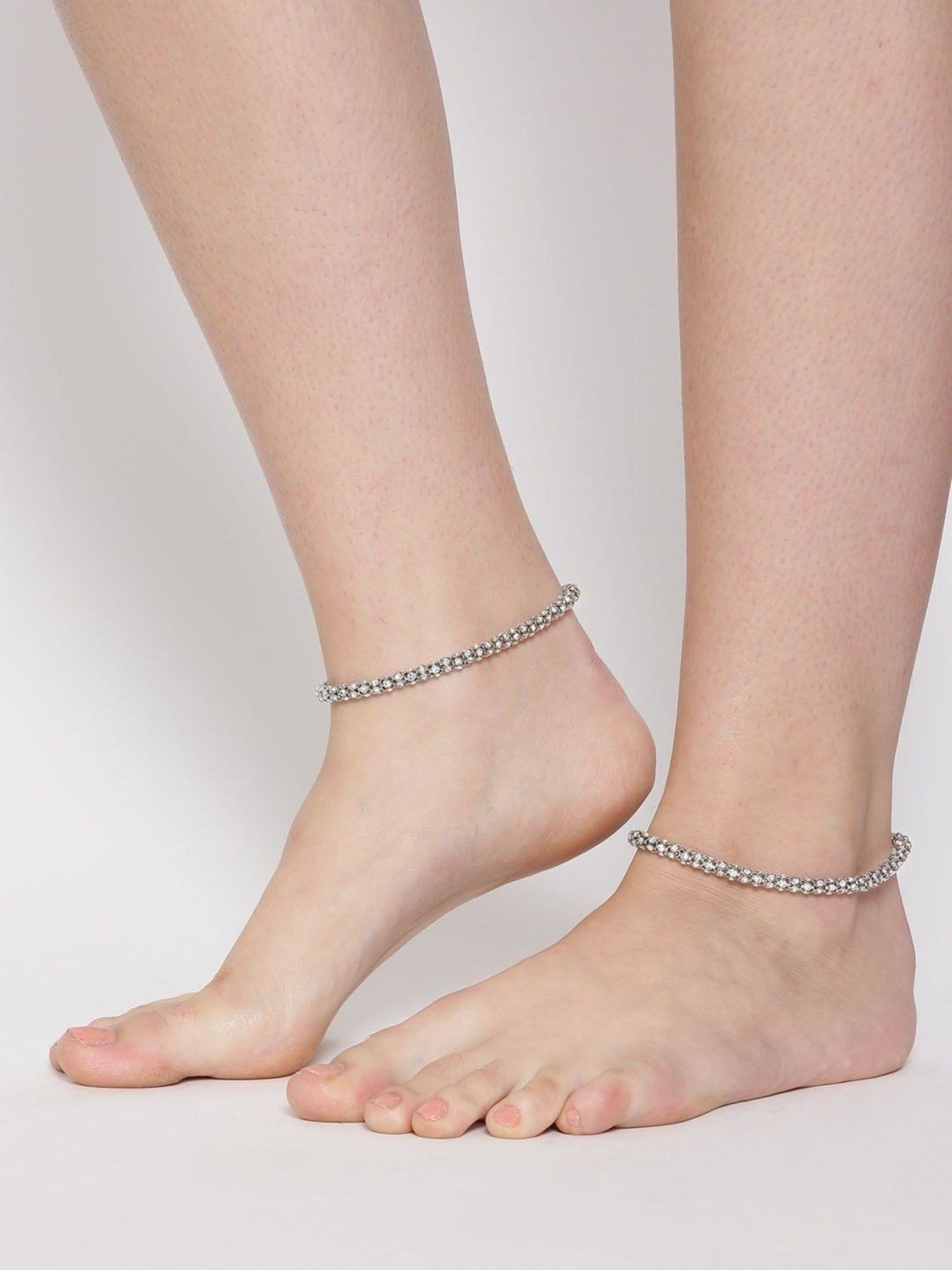 Priyassi Silver & Clear Alloy Flexible Anklet