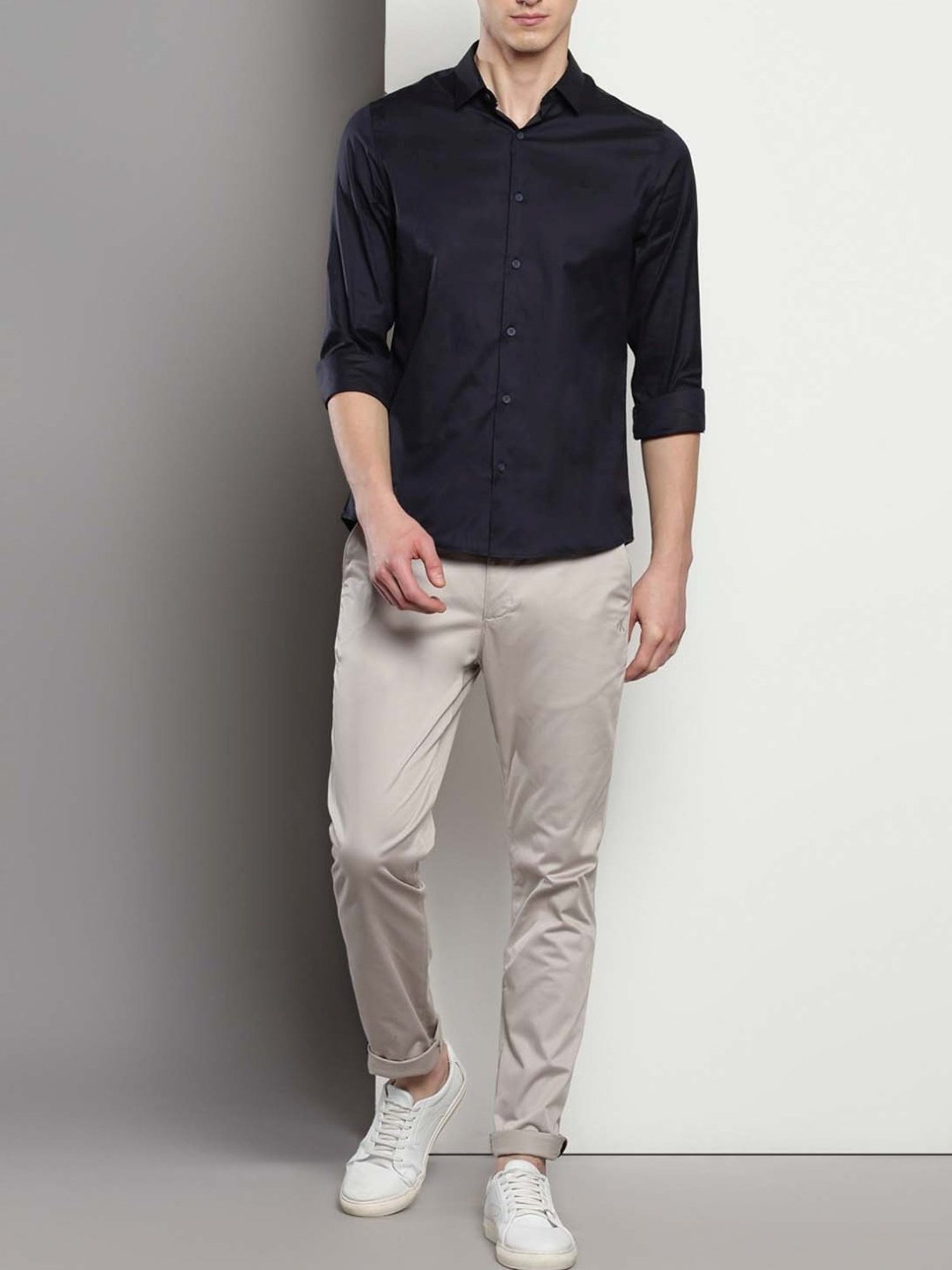 Calvin Klein Grey Cotton Slim Fit Chinos