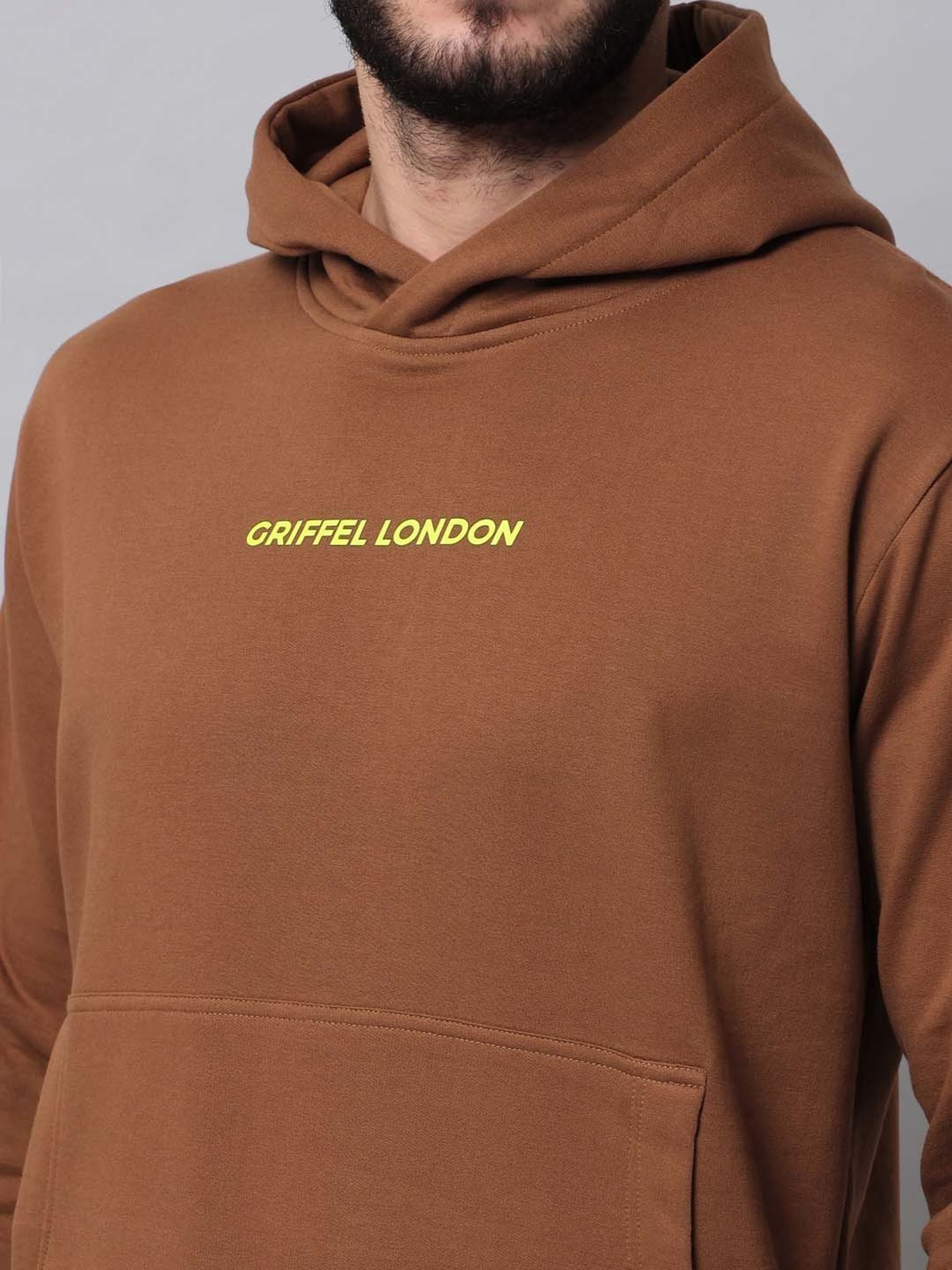 GRIFFEL Brown Regular Fit Logo Print Hooded Sweatshirt & Trackpants Set