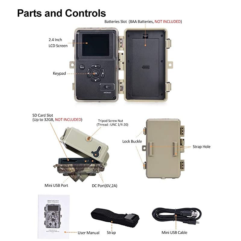 Trail Camera 16MP 1080P Game Camera with No Glow Night Vision Up to 65ft 02s Trigger Time Motion Activated 24quot Color Screen Waterproof Wildlife Hunting Camera