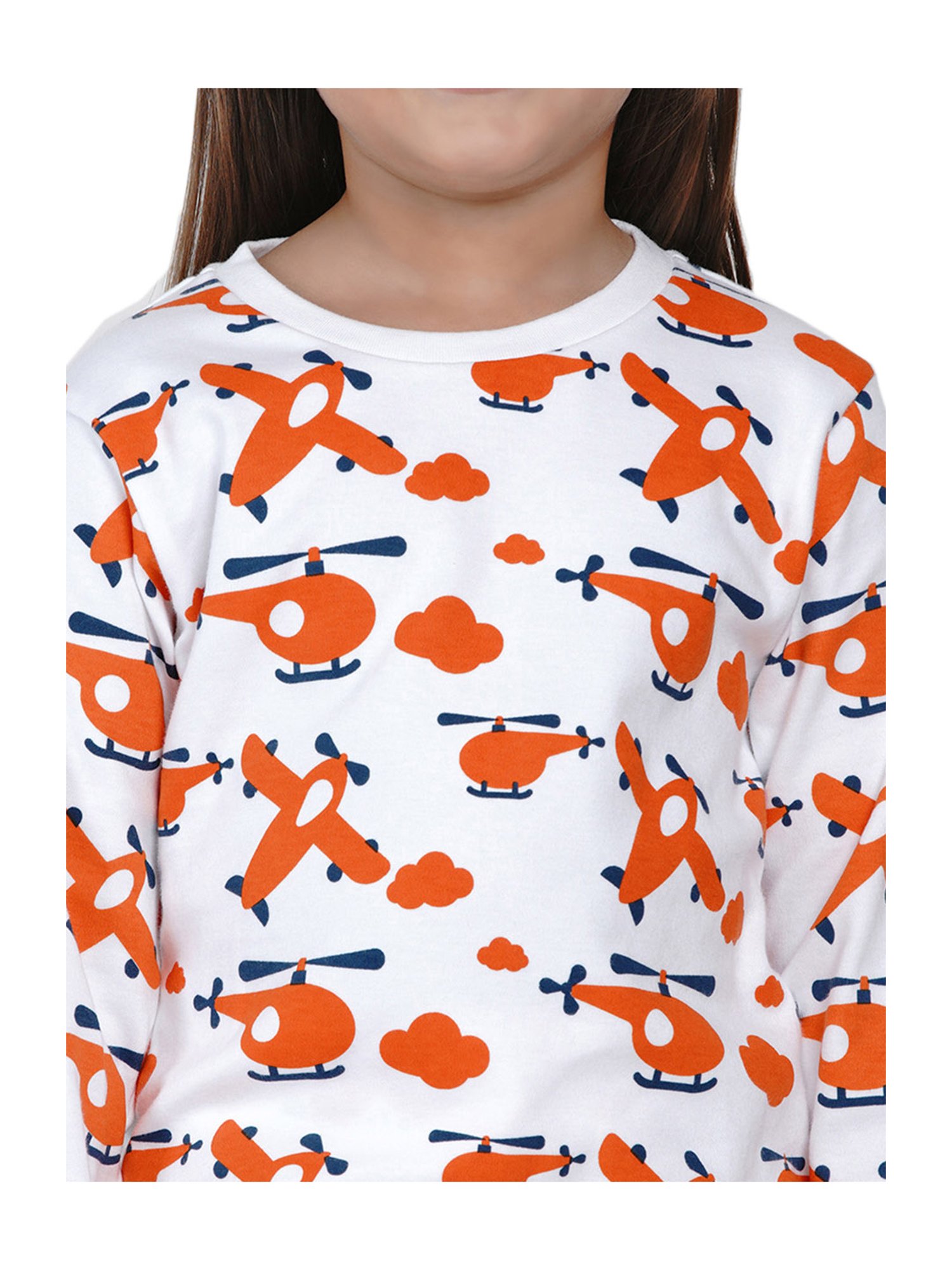 Berrytree Organic Girls Orange Cotton Planes Print Night Suits