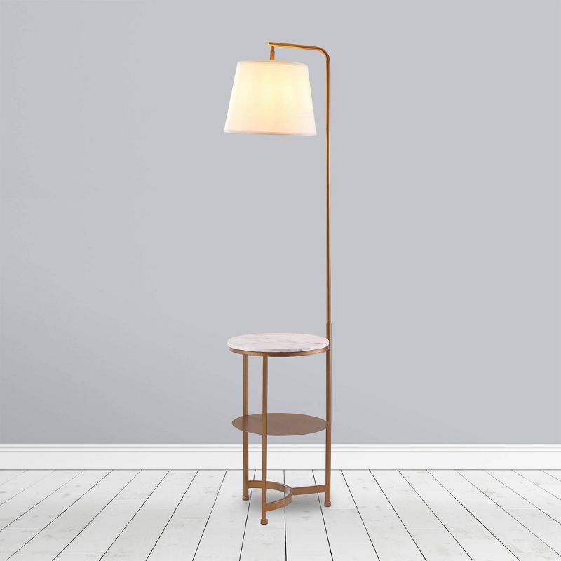 64" Taelyn Contemporary Floor Lamp with Table and Built-In USB Copper/White Marble - Versanora