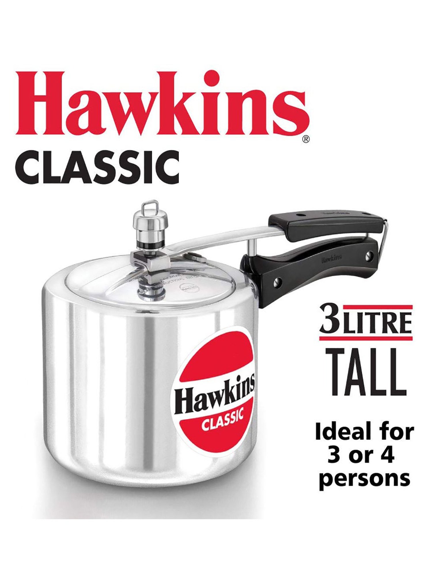 Hawkins Classic Silver Tall Pressure Cooker (3 L) - Set of 1