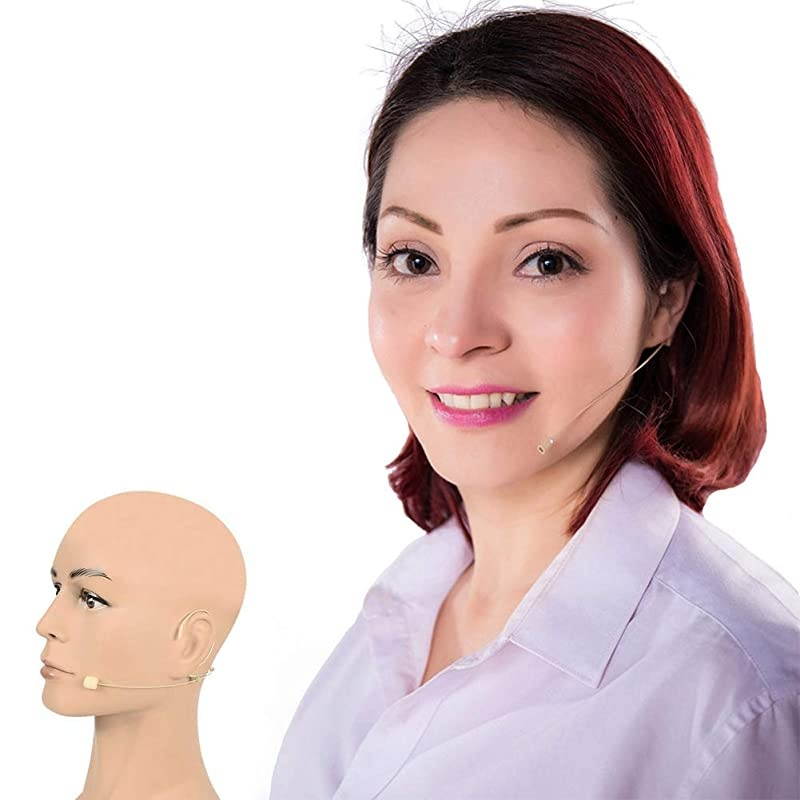 Microphone Headset Discreet Headworn Earset Over Ear Mic for Wireless System Bodypack Transmitter, Ideal for Lectures, Live Performance, Theater, Podcasts &ndash; Beige