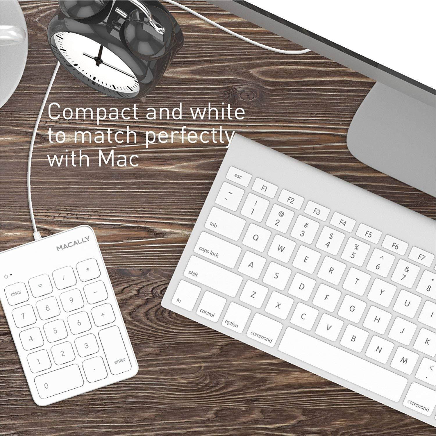 Macally Wired USB Numeric Keypad Keyboard for Laptop, Apple Mac iMac MacBook Pro/Air, Windows PC, or Desktop Computer with 5 Foot Cable & 18 Key Slim Number Pad Numerical Numpad - White (NUMKEY)