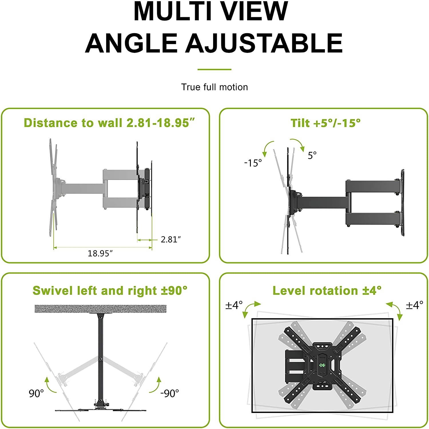 Full Motion Swivel Articulating Tilt TV Wall Mount Bracket for 26-55" LED, OLED and 4K TVs, TV Mount Fit for 32, 40, 50 TV with VESA Up to 400x400mm-Weight Capacity Up to 60lbs