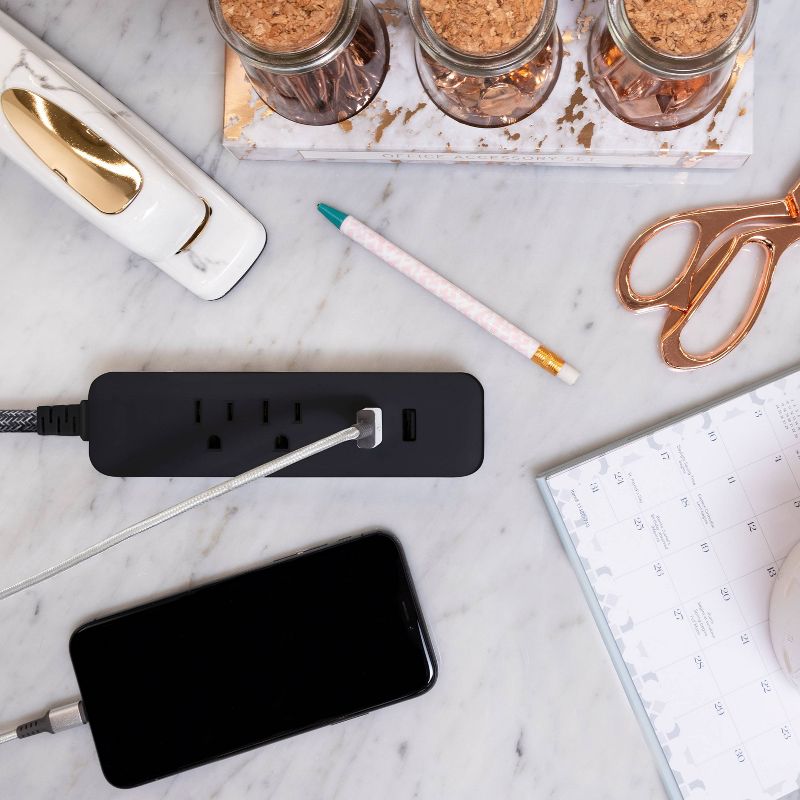 Cordinate 4' 2 AC 2 USB Extension Cord Dark Heather