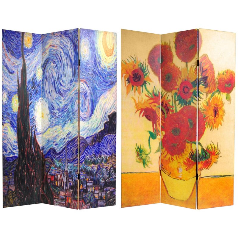 6" Double Sided Works of Van Gogh Canvas Room Divider Starry Night/Sunflowers - Oriental Furniture