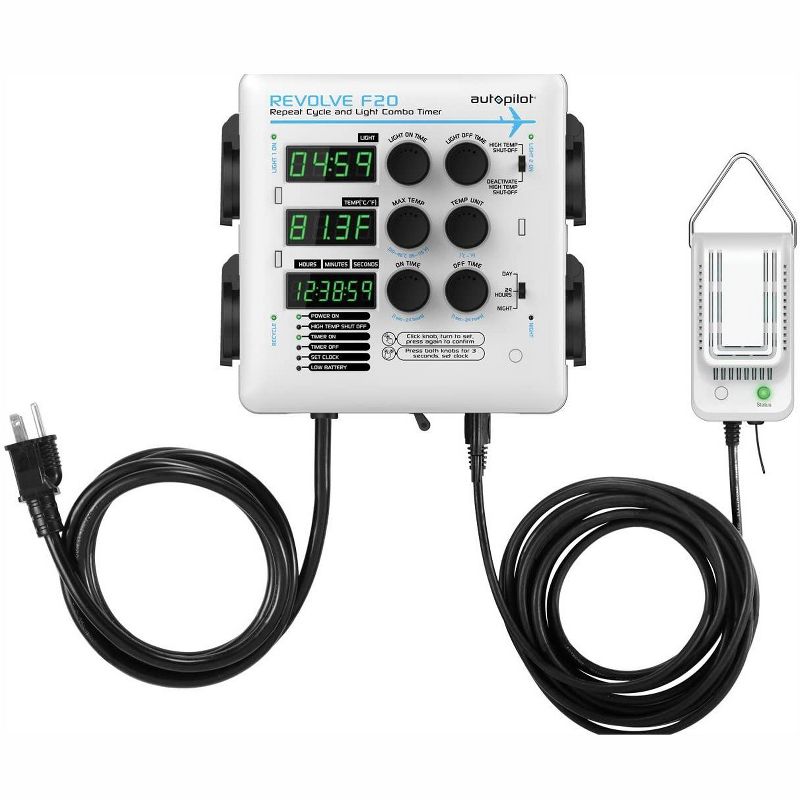 AutoPilot APE2200 Revolve F20 Digital Repeat Cycle and Grow Light Combo Timer for Hydroponics Grow Room, Greenhouse, and Aquaponics, White