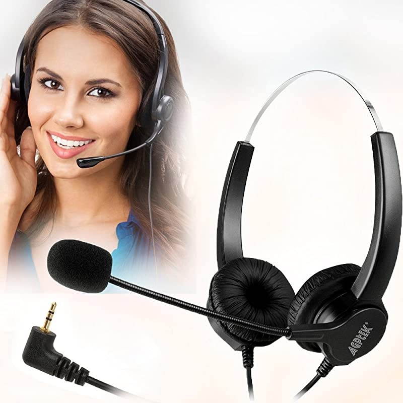 2.5mm Dual Ear Call Center Telephone Headphone, 6FT Noise Cancelling Binaural Headset, with Boom-Style Mic for Most Cordless Phones