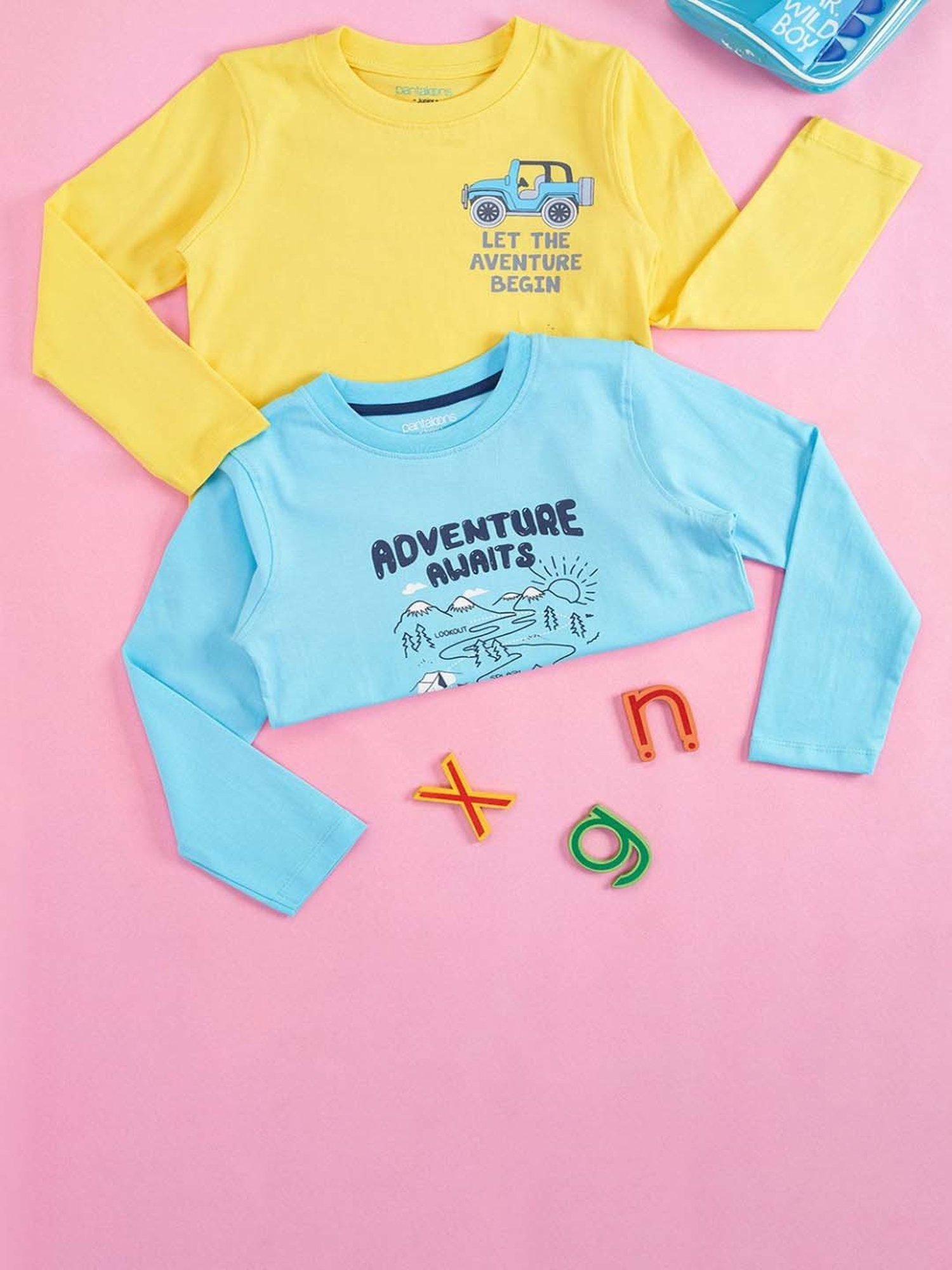 Pantaloons Baby Kids Yellow & Blue Cotton Printed Full Sleeves T-Shirt