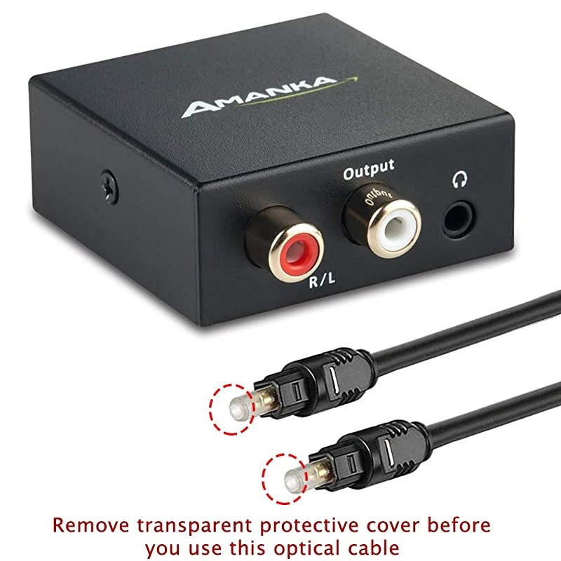 Audio Converter  Digital to Analog Audio Decoder with Digital Optical Toslink and Coaxial Inputs to Analog RCA and AUX 35mm Headphone Outputs Fiber Cable Included