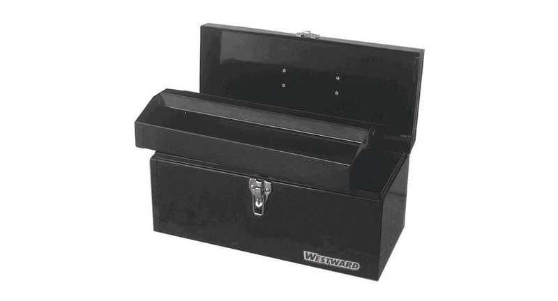 WESTWARD 44ZJ82 16"W Steel, Black Portable Tool Box, Powder Coated, 7"H