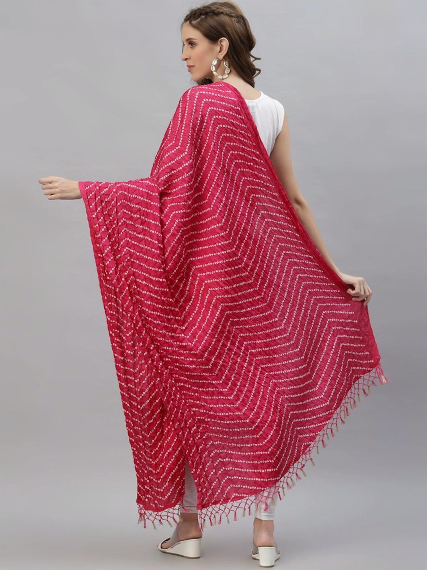 Stylum Pink Bandhani Print Dupatta