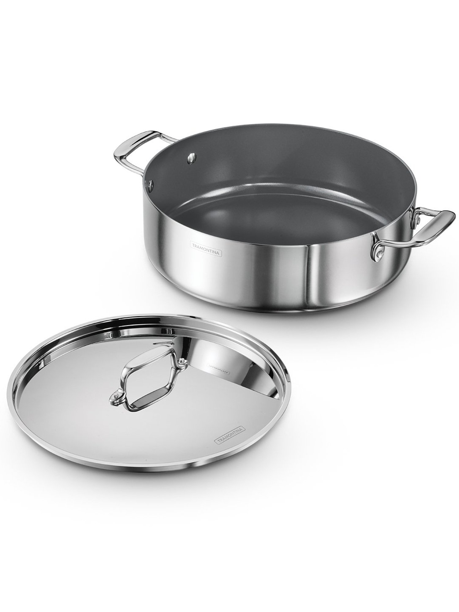 Tramontina Fusao Non-Toxic Triply Stainless Steel Ceramic Casserole & Lid 30cm/6.2L Induction Base
