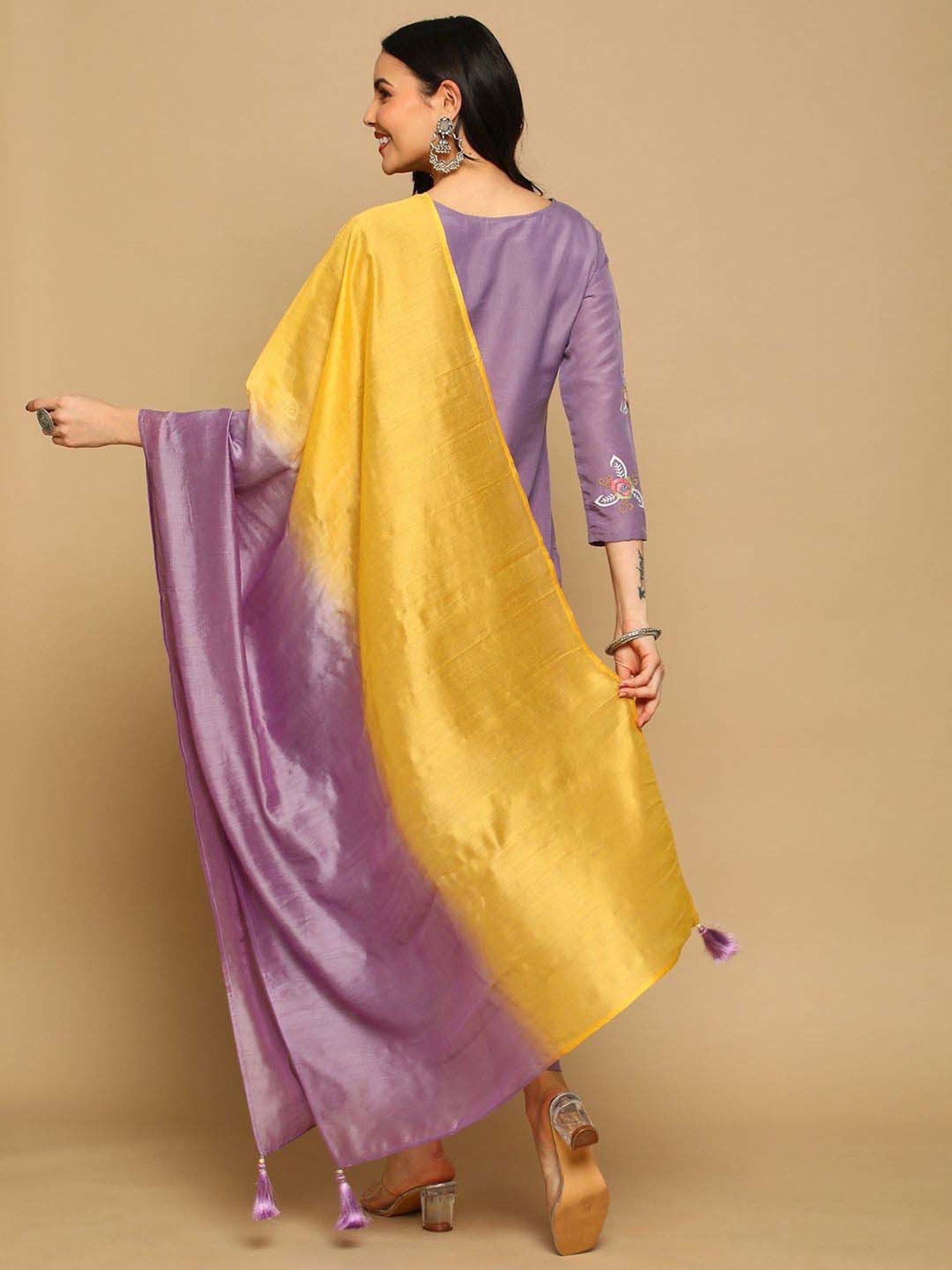 Heeposh Purple Embroidered Kurta Pant Set With Dupatta