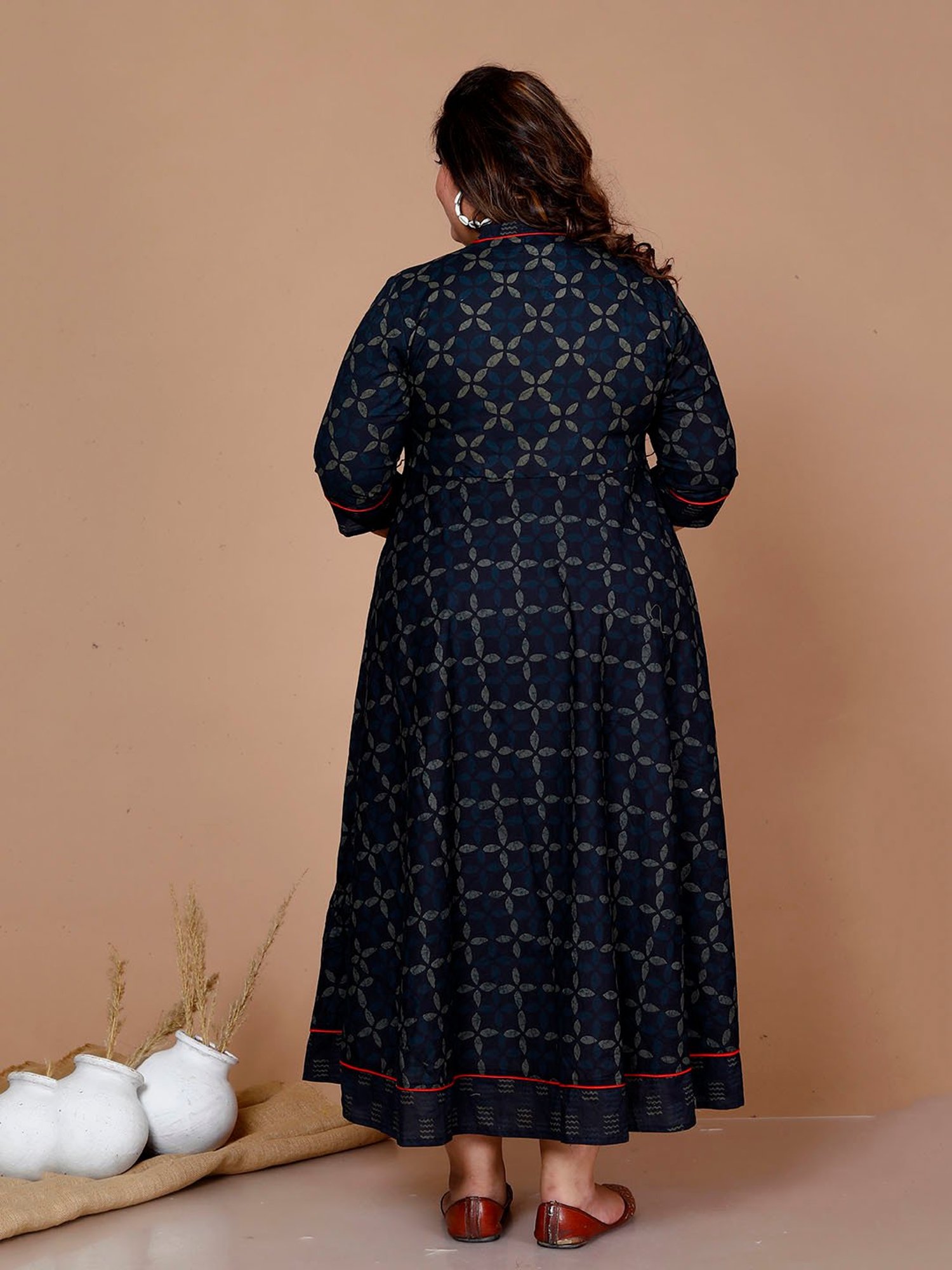 Miravan Blue Printed Fit & Flare Kurta With Dupatta