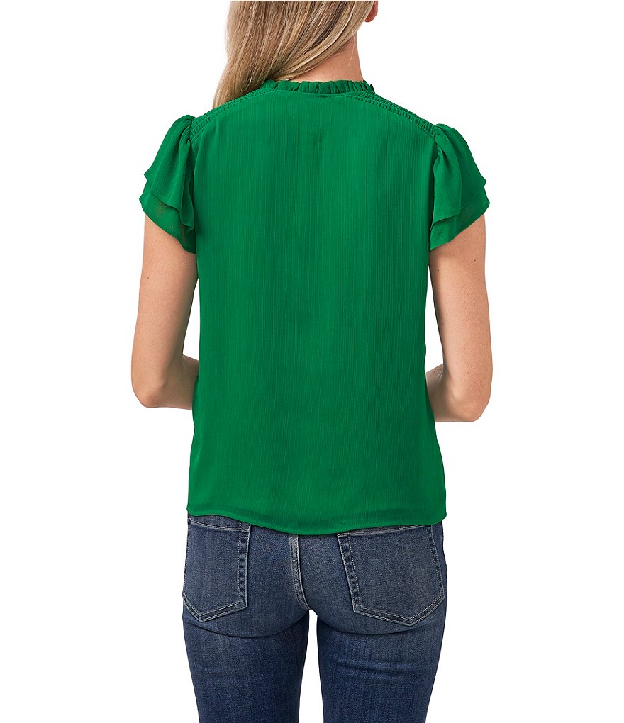 CeCe Flutter Sleeve Smocked Shoulder Short Sleeve Top