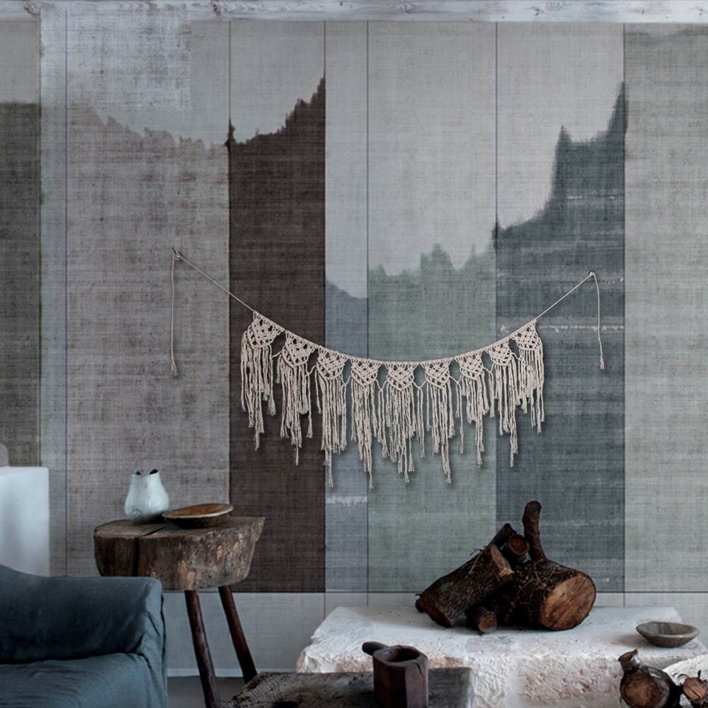 100x40cm Handmade Tassel Wall Hanging Tapestry Ornament Craft Indoor Home Hanging Decor (Beige)