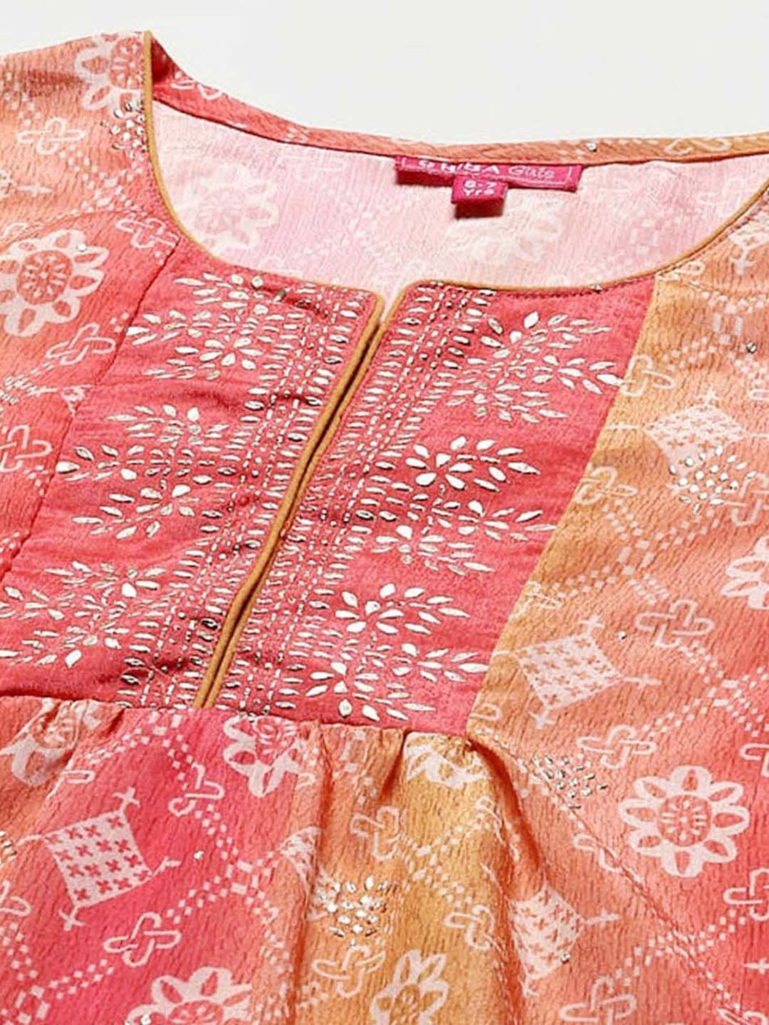 BIBA Girls Kids Pink & Mustard Printed Kurta Set