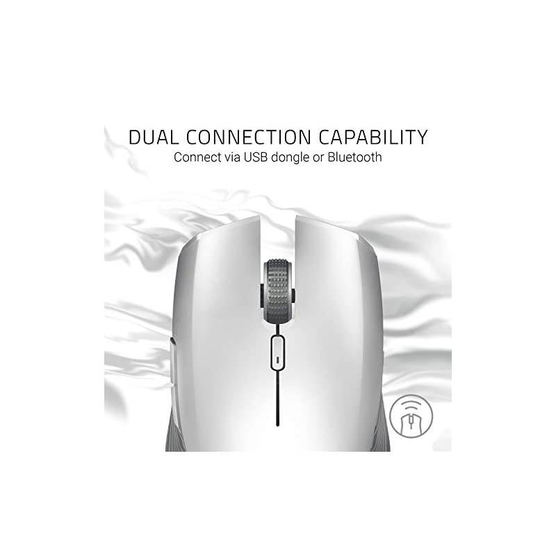 Atheris Ambidextrous Wireless Mouse 7200 DPI Optical Sensor 350 Hr Battery Life USB Wireless Receiver Bluetooth Connection Mercury White