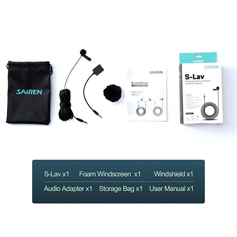 SLav 35mm Plug Lavalier Microphone Omnidirectional Condenser Mic for iPhone Android Smartphone Easy Clipon Recording Mic for Sony a6300 a6400 a6500 a6600 Canon Nikon YouTube Interview