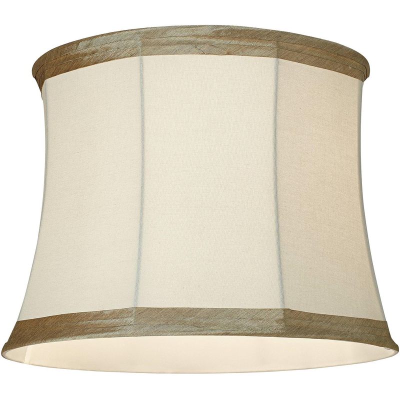 Springcrest Ivory Linen with Taupe Trim Medium Lamp Shade 14" Top x 16" Bottom x 12" High (Spider) Replacement with Harp and Finial