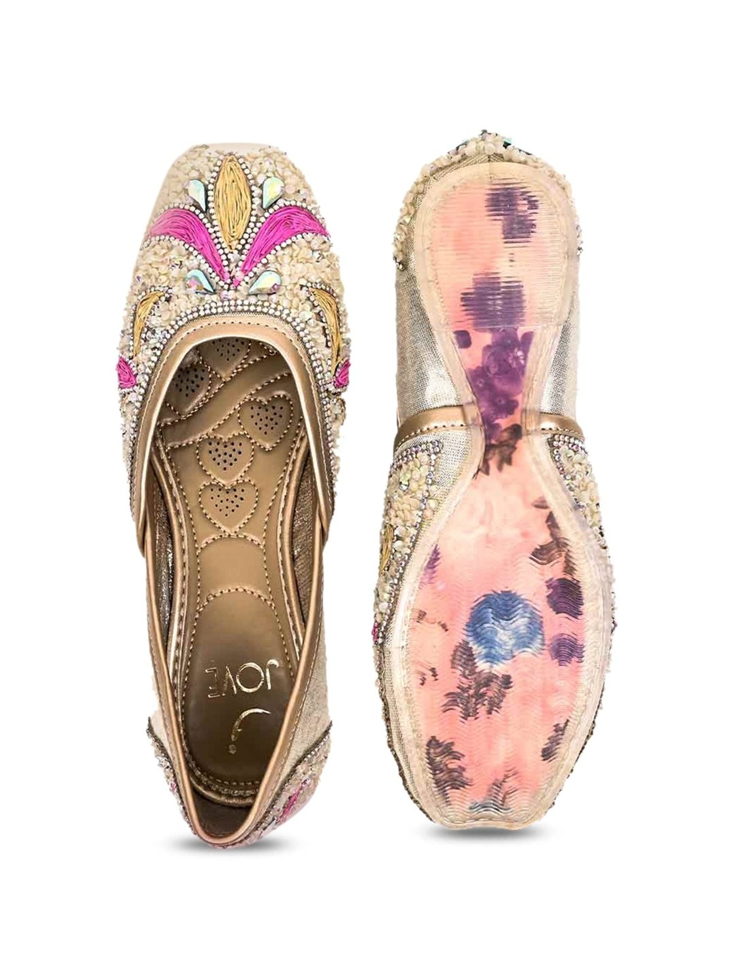 Jove Women's Gold Ethnic Juttis