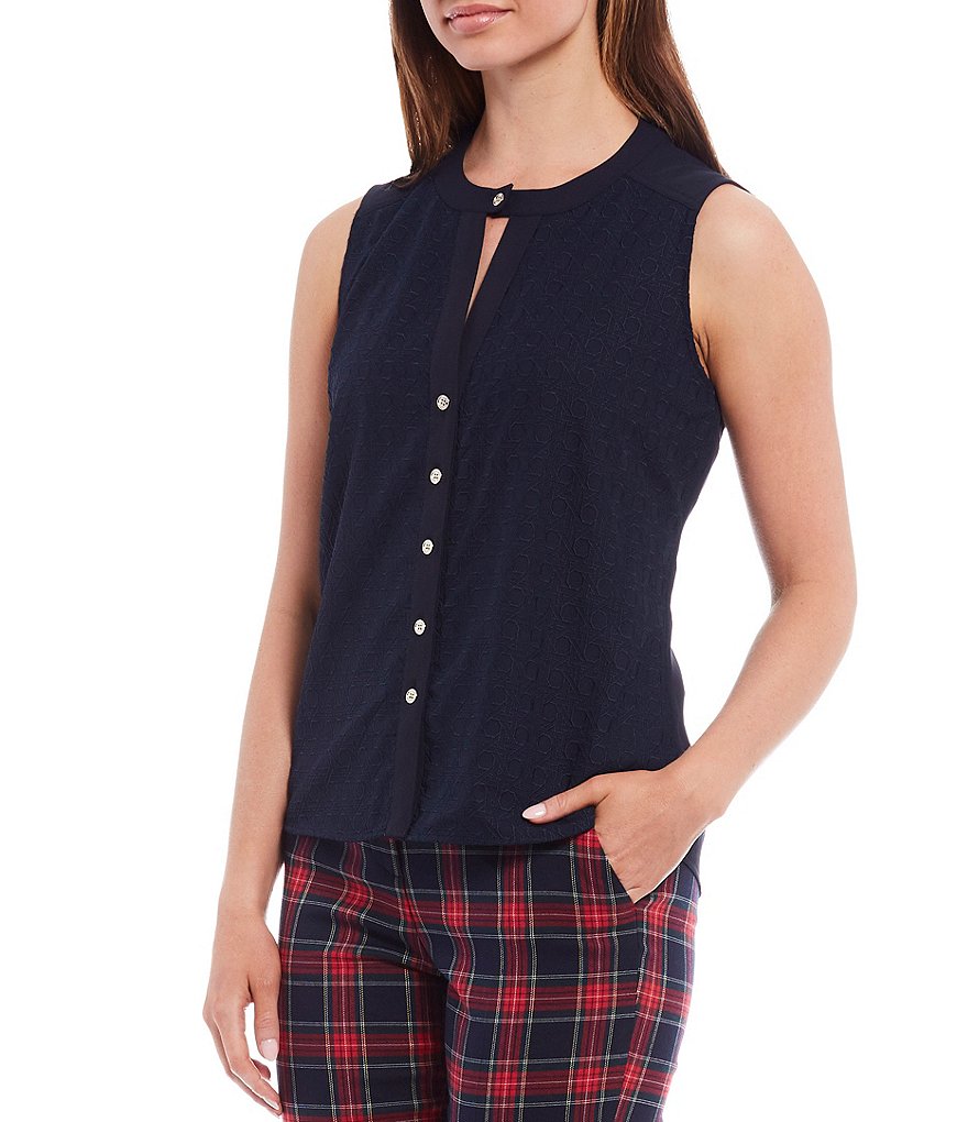 Preston & York Caroline Bow Woven V-Neck 3/4 Sleeve Blouse