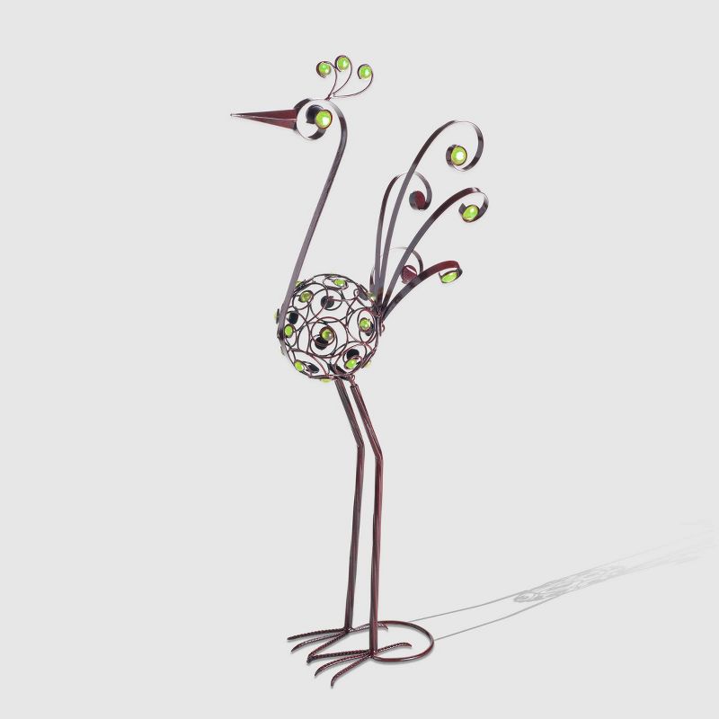 48" Resin Filigree Bird Statue With Green Beads Bronze - Exhart